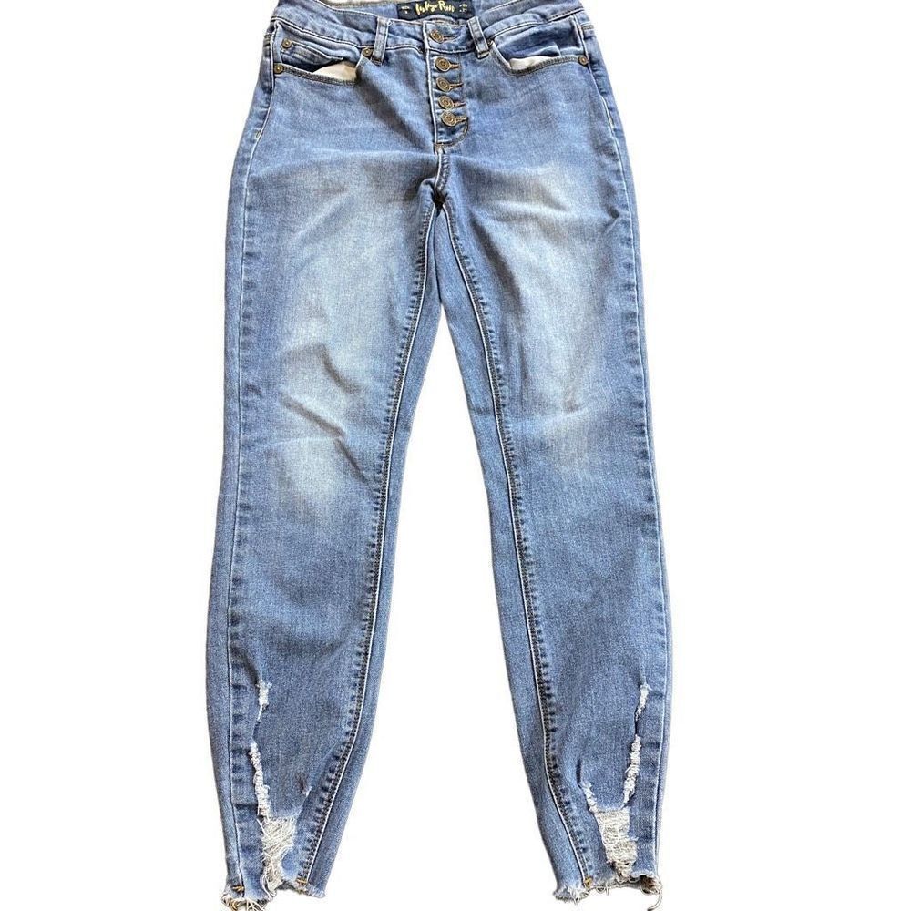 Indigo Rein Raw hem skinny jeans button fly w25 l27 - Picture 2 of 10